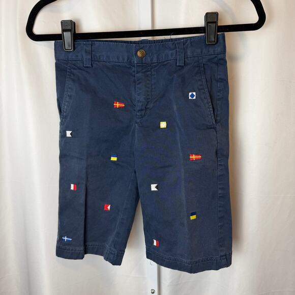 Brooks Brothers Boys 8 Embroidered Nautical Flag Shorts Blue Cotton Chino Preppy - Picture 1 of 6